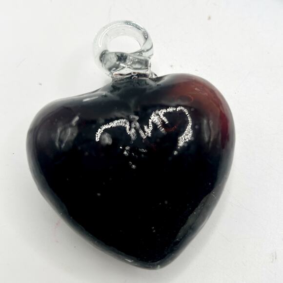 Hand Blown Mexican Glass Hearts Ornaments Iridescent Blue, Amethyst, Ruby Red - Picture 7 of 7